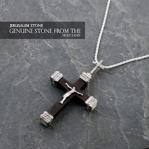 Sacred Union: The Crucifixion of Jesus on Ebony and Jerusalem Stone and zircons Pendant free shipping -M-SIZE