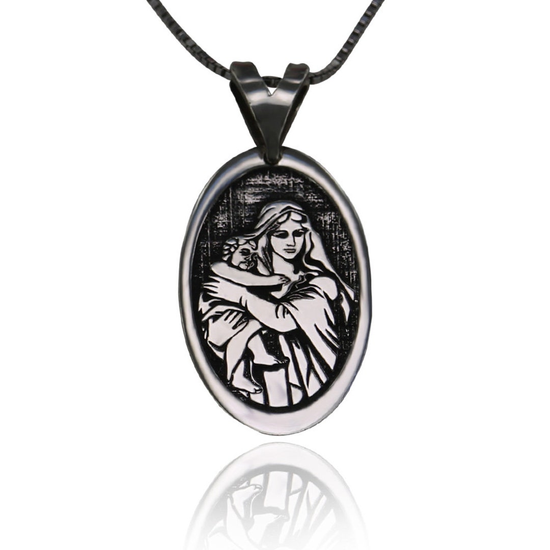Collana Religiosa HZMAN Vergine Maria Con Gesù – Medaglietta In Acciaio Inox, Catena 60 Cm, Unisex, Regalo Cristiano - 4