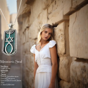 Sceau messianique Eilat Stone / Pendentif collier en argent en pierre de Jérusalem livraison gratuite image 1