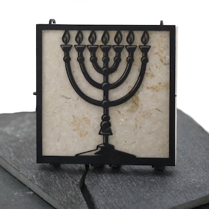 Jerusalem stone tile Menorah Iron and stone work