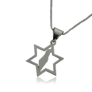 Star of David & Israel map silver necklace pendant - free shipping