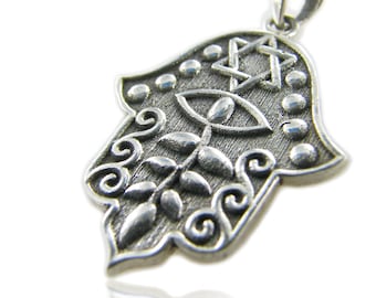 Hamsa silver necklace pendant - free shipping