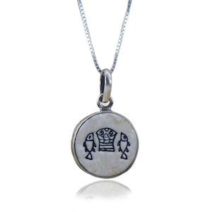 Loaves and Fishes pendant on Jerusalem stone silver necklace pendant - free shipping