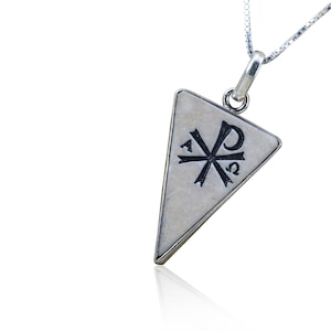 Chi rho su ciondolo collana in argento con pietra di Gerusalemme - spedizione gratuita