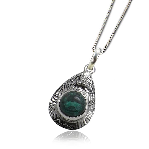 100% real Eilat Stone Hand made pendant surrounds 925 Sterling Silver frame  + silver Chain & Box