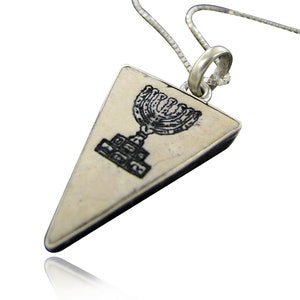 The Menorah on Jerusalem stone silver necklace pendant - free shipping
