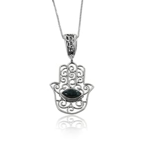 Eilat stone Hamsa (king Solomon stone) silver necklace pendant - free shipping