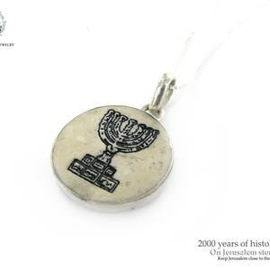 Menorah Legacy: Timeless Jerusalem Stone silver necklace pendant - free shipping