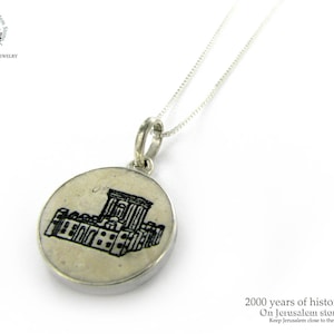 Heritage of Divine Foundation: Temple of Jerusalem Stone silver necklace pendant - free shipping