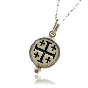 Eternal Jerusalem Cross : Antique style Silver Jerusalem Cross Jerusalem stone pendant -   free shipping
