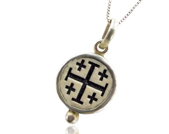 Croce di Gerusalemme eterna: ciondolo in pietra di Gerusalemme in argento in stile antico - spedizione gratuita