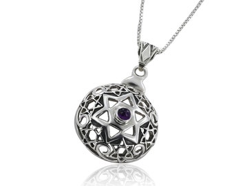 Galactic Shield: Multi-Star Magen David with Gemstone Essence pendant silver + Cat's eye chrysoberyl / Ruby / Amethyst / Garnet / Onyx