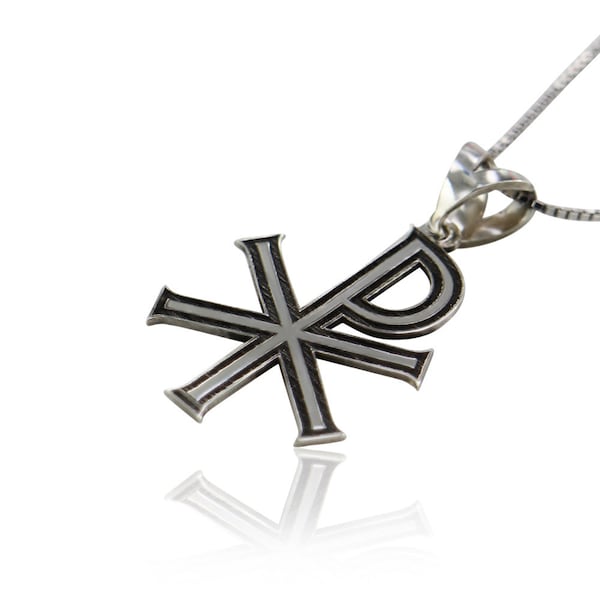 chi rho silver 925 necklace pendant - free shipping