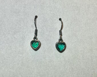 Emerald heart drop earrings