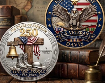 Personalized USA 250th Anniversary Commemorative Coin, America Merchandise 250 Collectible