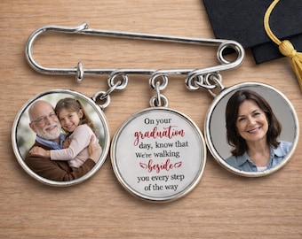 Personalized Graduation Lapel Pin With Photo Charms, Graduation Day Memorial, Graduation Gown Pin