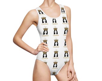 Traje de baño de una pieza con estampado inspirador "Soy ChoZen" (Mujer Coronada)