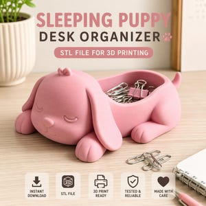 Organizador de escritorio con forma de cachorro durmiendo (STL) – Bandeja para objetos pequeños con forma de perro