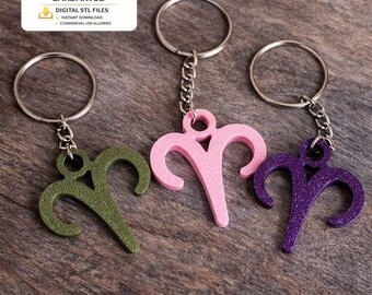 Aries Keychain STL – Minimalist Aries Zodiac Symbol Keyring, 3D Print File
