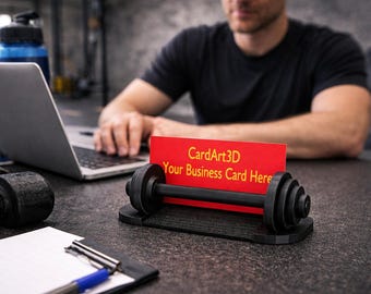 IronGrip Barbell Business Card Holder STL – Gym Desk Display for Fitness Trainer Office