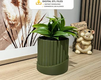 Modern Ribbed Planter STL | Diagonal Accent Base | Indoor Plant Pot