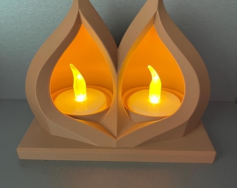 Twin Flame Drop Candle Holder – 3D Printable LED Tealight Decor