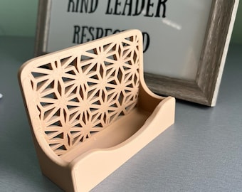Kumiko Crest Stand – 3D Printable Business Card & Flyer Holder | Hexa-Star Pattern | Minimalist Desk