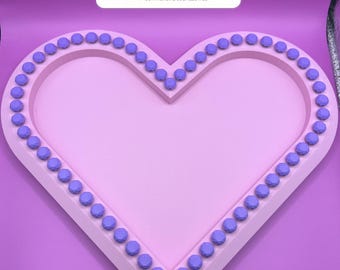 Catch All Tray STL – Heart Jewelry Tray with Beaded Diamond Edge