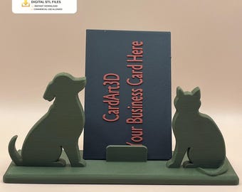 Dog and Cat Vertical Business Card Holder STL | Pet Clinic Desk Display | 3D Printable