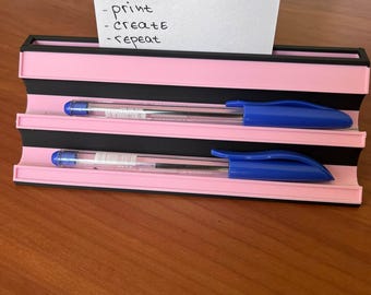 Business Card Holder with Dual Pen Stand STL – Modern Desk Organizer 3D Printable