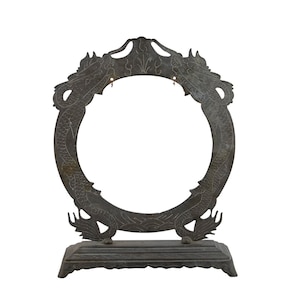 Vintage Cast Metal Chinese Engraved Gong Stand