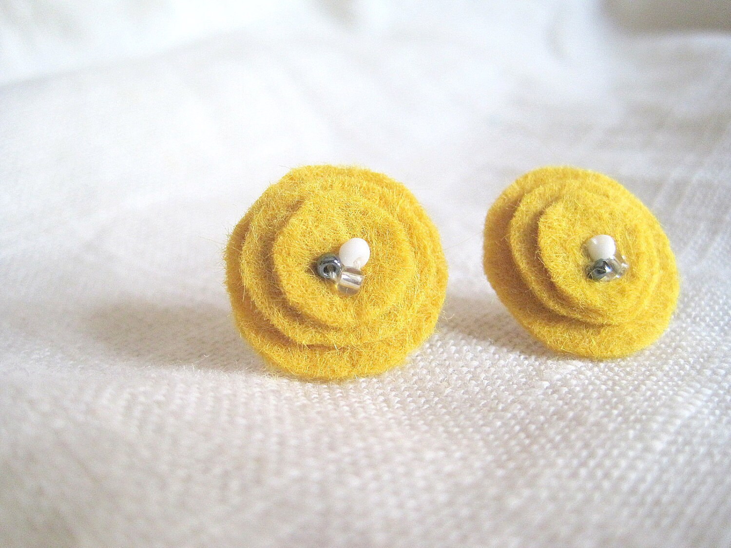 Mustard Yellow EarringsWool EarringsWool StudsMustard Etsy