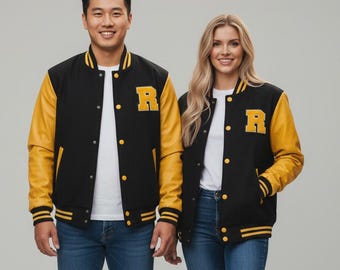 Schwarz & Gelb Varsity Jacke | Buchstaben Aufnäher, Streetwear