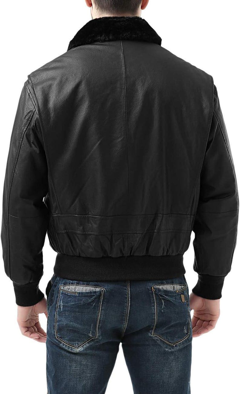 Faux Leather Aviator Jacket With Shearling Collar