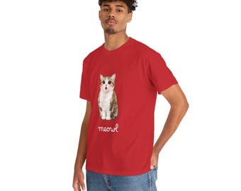 Maglietta con illustrazione disegnata a mano di gufo e gatto ad acquerello, maglietta per amanti degli animali domestici sorpresi