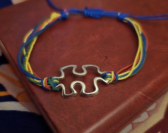Autism Awareness Rainbow Bracelet with Puzzle Piece Charm