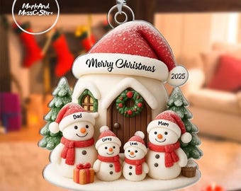 Personalized Snowman Family Ornament, Christmas Keepsake