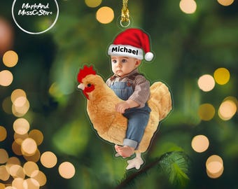 Custom Photo Chicken with Kid Acrylic Ornament, Funny Christmas Gift