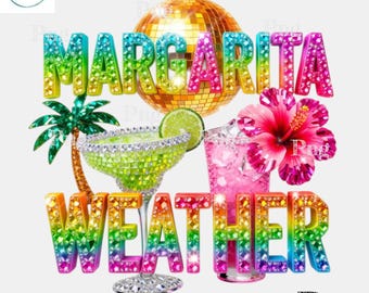 Margarita Weather PNG: regenboog glitter Margarita discobal tropisch zomer sublimatieontwerp