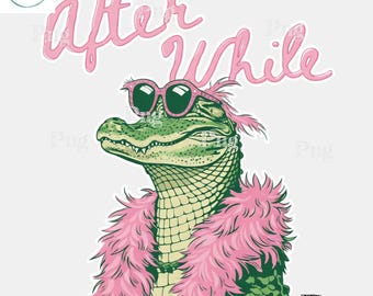 Después de un tiempo, cocodrilo PNG, diseño de caimán coqueto rosa, sublimación de cocodrilo con lazo lindo, estética de niña PNG