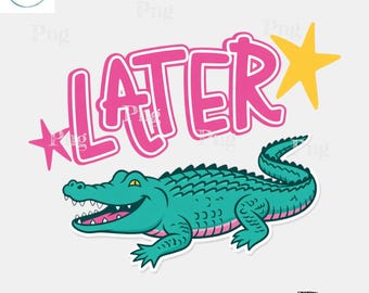 Más tarde, caimán PNG - Diseño de sublimación de cocodrilo coqueto rosa