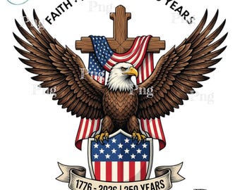 Geloof en vrijheid 250 jaar png, Amerikaans adelaar kruisschild patriottisch christelijk sublimatieontwerp