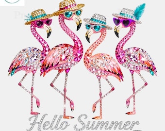 Hello Summer Jeweled Flamingo PNG - roze strass flamingo zonnebril hoed sprankelend sublimatieontwerp