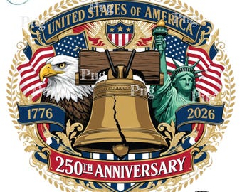 250e verjaardag, png-stijl: patriottisch sublimatieontwerp met adelaar, Liberty Bell, Verenigde Staten