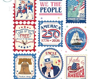 Paquete de imágenes PNG de sellos del 250 aniversario de Estados Unidos - Diseño patriótico de sublimación del Tío Sam "Nosotros el Pueblo"