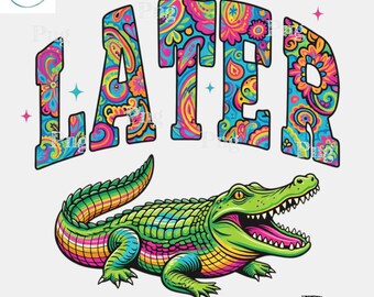 Más tarde, cocodrilo PNG - Diseño de sublimación de cocodrilo psicodélico arcoíris