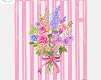 Mama roze bloemenboeket PNG - Wildflower Mama sublimatieontwerp met strik