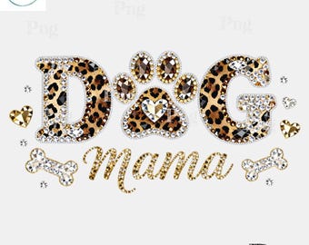 Dog Mama PNG - hondenpoot strass bling-sublimatieontwerp met luipaardprint