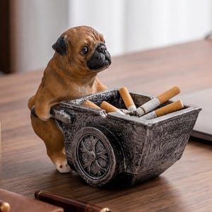 Dog Ashtray with Lid | Resin Odor Proof Decor | Decorative Storage | European Style Tabletop Organizer | Gift for Pet Lovers/Father/Husband