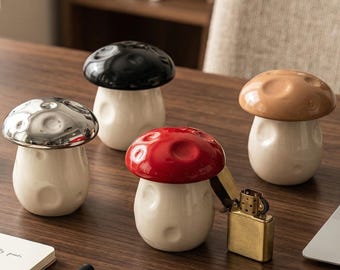 Mushroom Ashtray with Lid | Ceramic Ash Holder | Cute Lidded Organizer | Dustproof Home Decor | Gift for Dad / Husband / Friends / Family